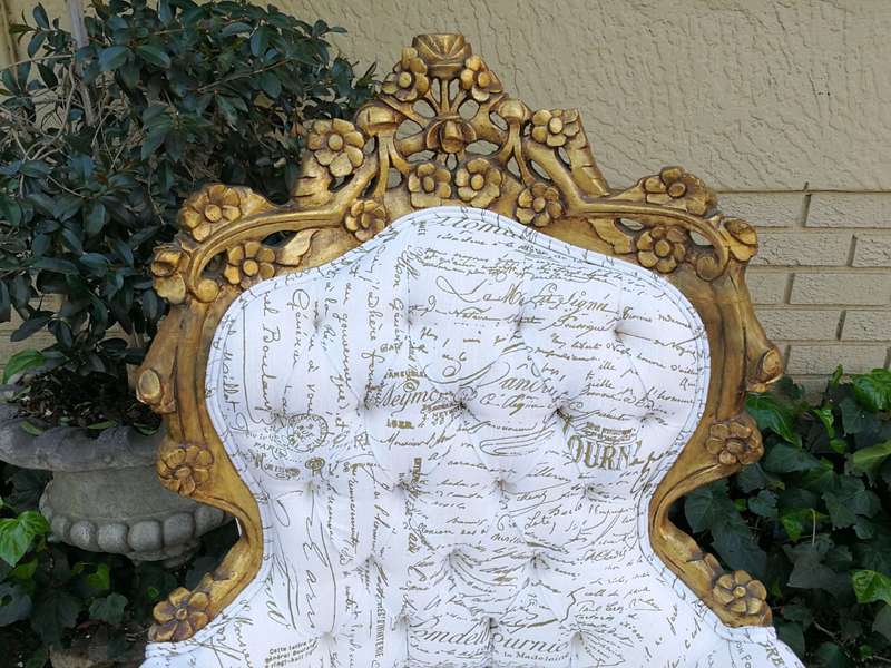 A Pair Of French Baroque Ornately Carved Gilded Arm Chairs Upholstered in an Exclusive and Custom...