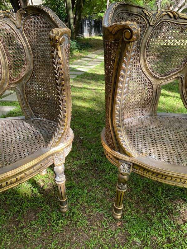 A Set Of Gilded Rattan Bergere Style Settee With Two Chairs (3 Piece) *Still To Be Reupholstered*