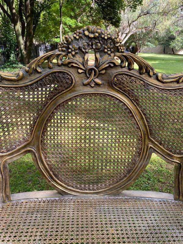 A Set Of Gilded Rattan Bergere Style Settee With Two Chairs (3 Piece) *Still To Be Reupholstered*