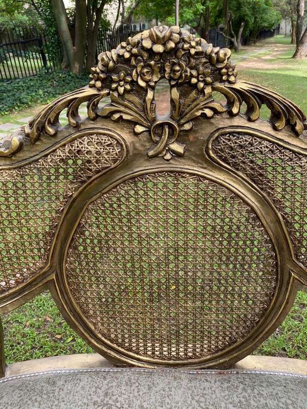 A Set Of Gilded Rattan Bergere Style Settee With Two Chairs (3 Piece) *Still To Be Reupholstered*