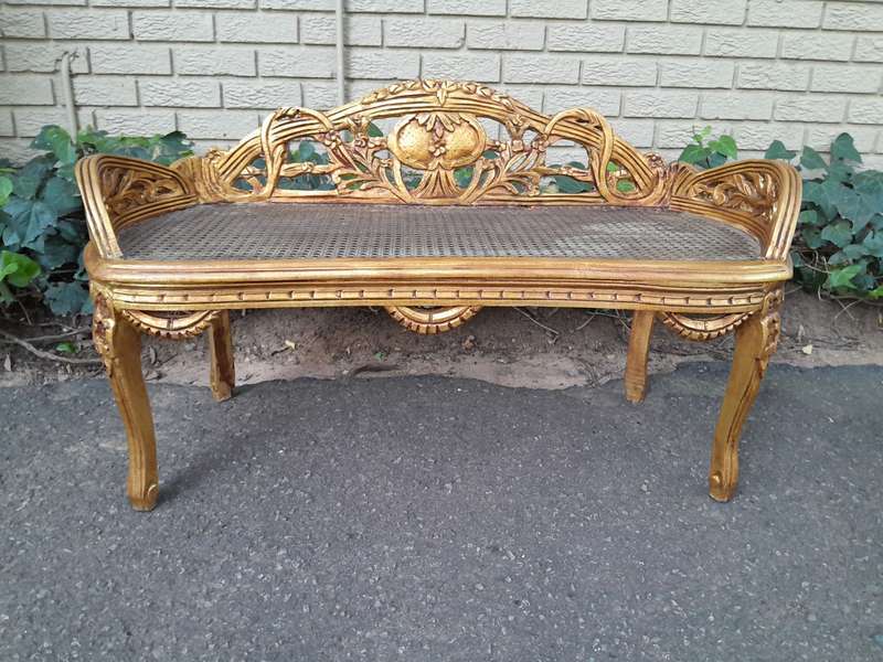 A French Style Set Of Carved and Hand-Gilded Rattan Settee With Two Chairs