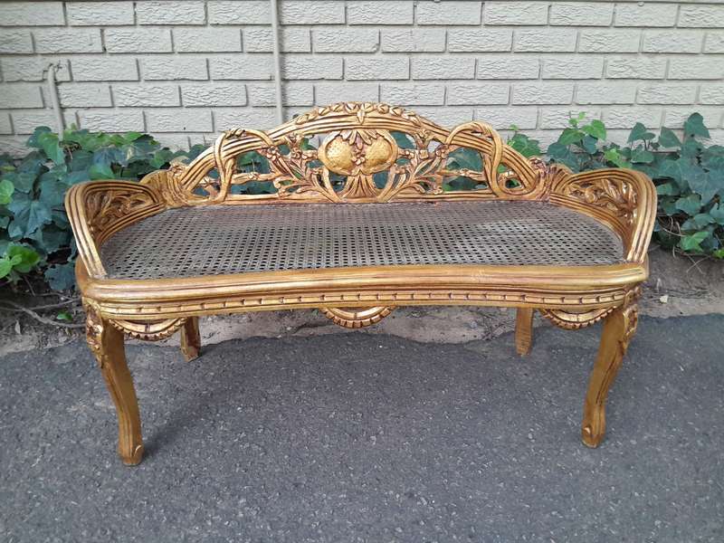 A French Style Set Of Carved and Hand-Gilded Rattan Settee With Two Chairs