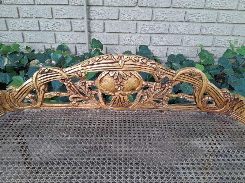 A French Style Set Of Carved and Hand-Gilded Rattan Settee With Two Chairs