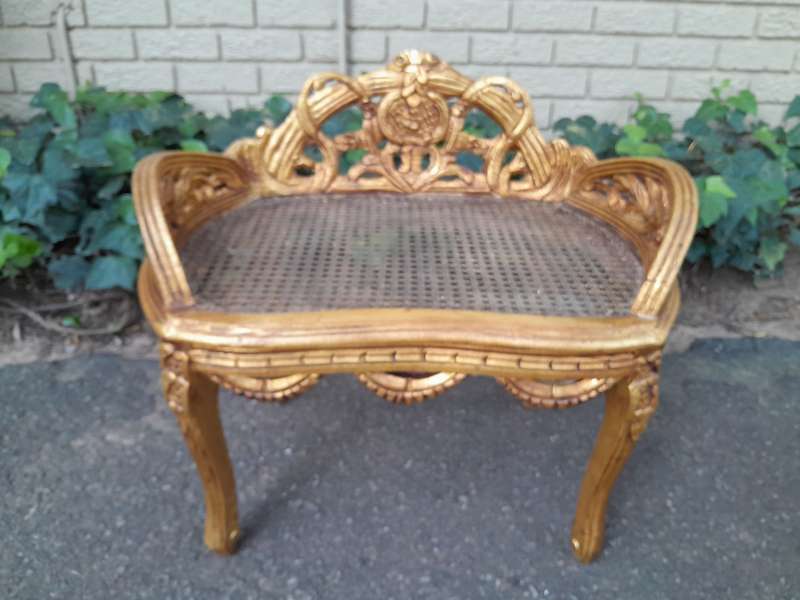A French Style Set Of Carved and Hand-Gilded Rattan Settee With Two Chairs