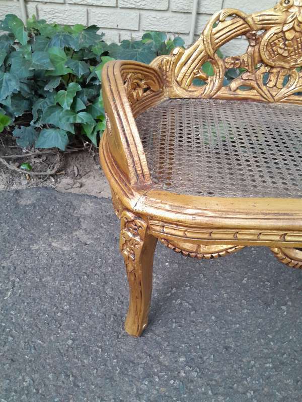 A French Style Set Of Carved and Hand-Gilded Rattan Settee With Two Chairs