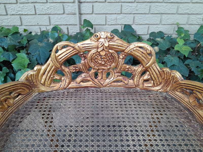 A French Style Set Of Carved and Hand-Gilded Rattan Settee With Two Chairs
