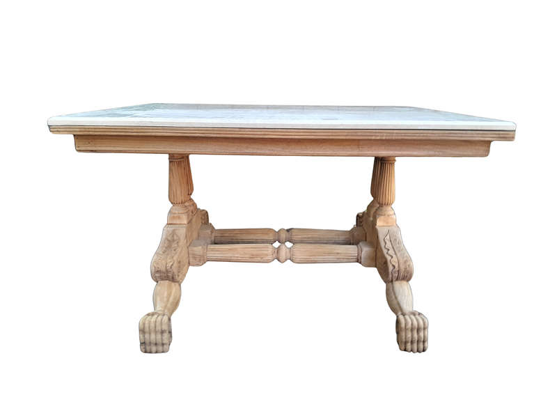 A 19th Century Walnut Heavily Carved and Bleached Table With Cream Marble Top (68-Seater)