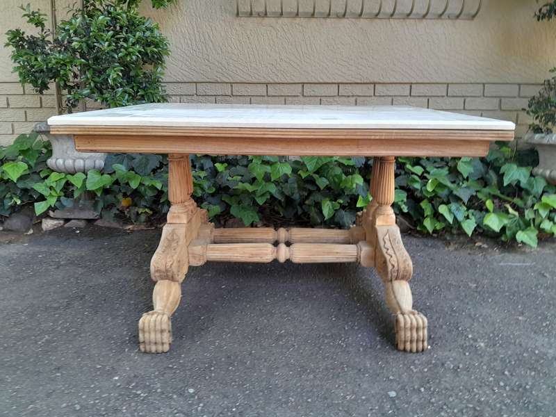 A 19th Century Walnut Heavily Carved and Bleached Table With Cream Marble Top (68-Seater)