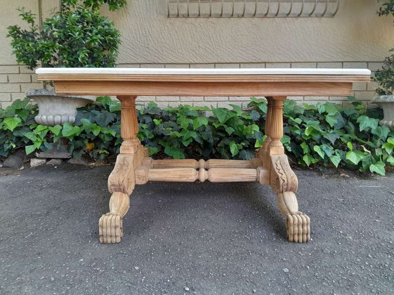A 19th Century Walnut Heavily Carved and Bleached Table With Cream Marble Top (68-Seater)