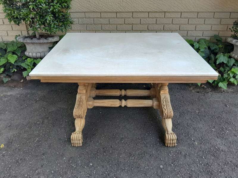 A 19th Century Walnut Heavily Carved and Bleached Table With Cream Marble Top (68-Seater)