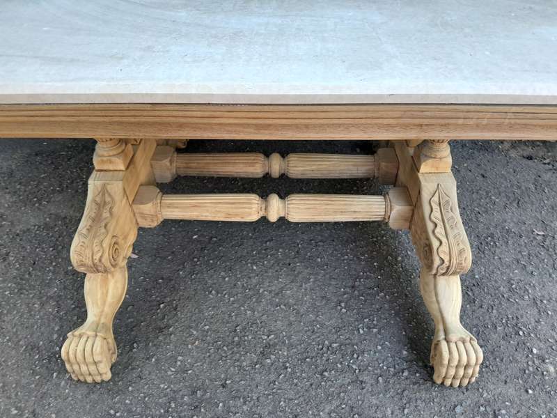 A 19th Century Walnut Heavily Carved and Bleached Table With Cream Marble Top (68-Seater)