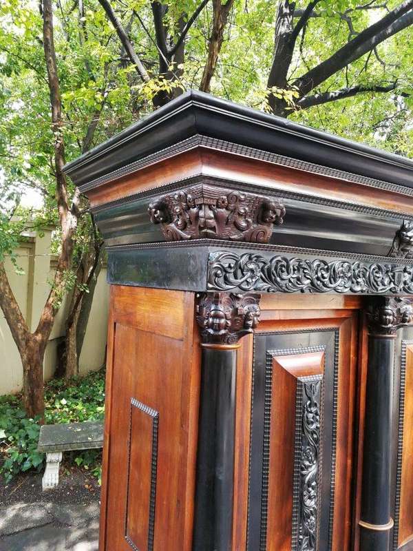 A 19th Century Dutch Heavily Carved Oak and Ebony Kussingkast / Cupboard on Bun Feet  (Useful for...