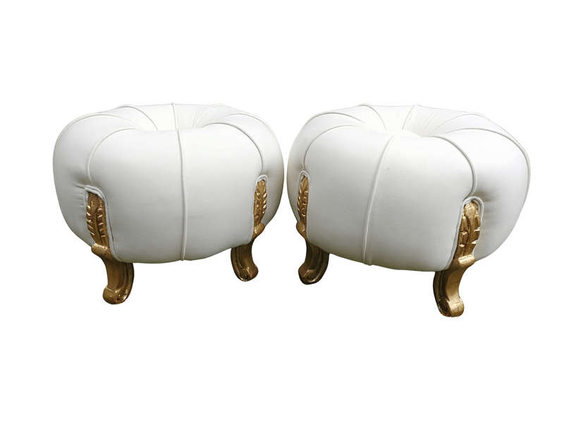 A 20th Century Pair Of French Style Tuffets Upholstered In Leather