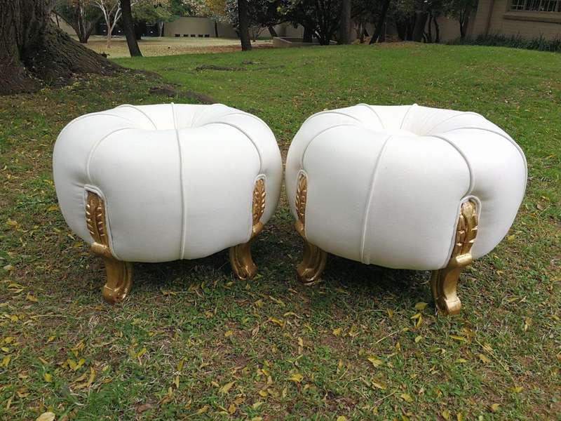 A 20th Century Pair Of French Style Tuffets Upholstered In Leather