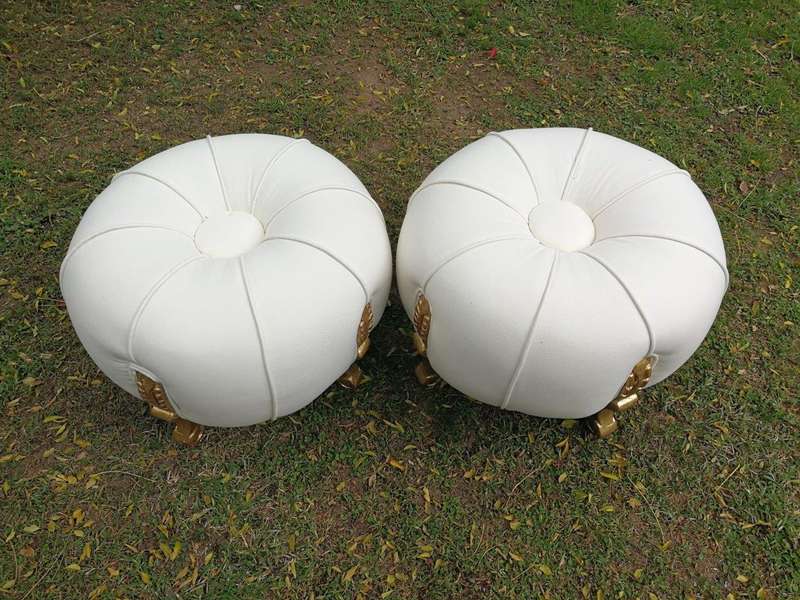 A 20th Century Pair Of French Style Tuffets Upholstered In Leather