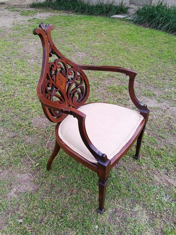 A Victorian Inlaid Mahogany Armchair