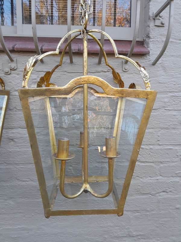 A Hand Gilded Large Sized Lantern With Drip Trays For Candles