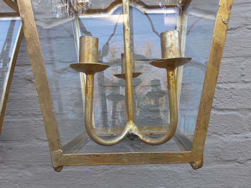 A Hand Gilded Large Sized Lantern With Drip Trays For Candles