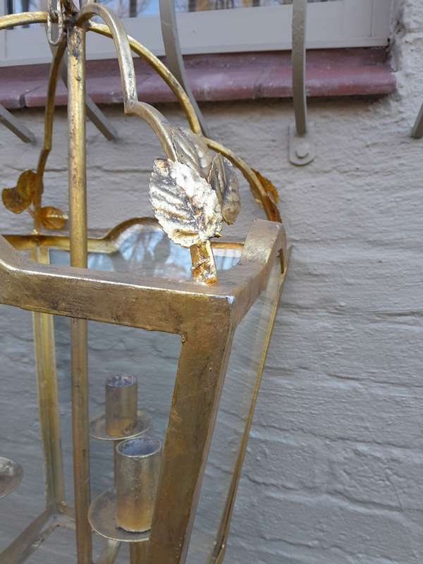 A Hand Gilded Large Sized Lantern With Drip Trays For Candles