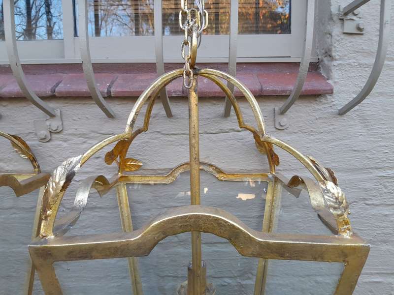 A Hand Gilded Large Sized Lantern With Drip Trays For Candles