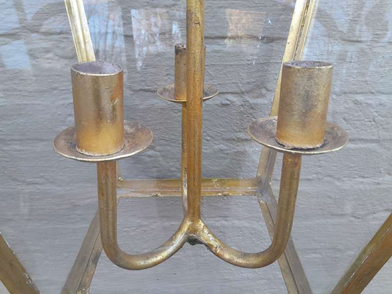 A Hand Gilded Large Sized Lantern With Drip Trays For Candles