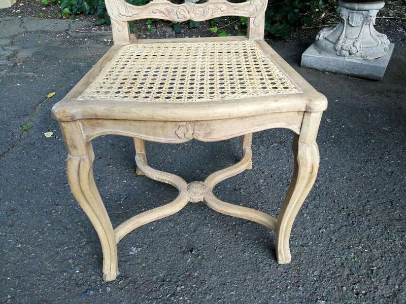 A Set Of Ten Antique French Provincial Carved Bleached / Natural Oak Dining Chairs With Rattan Se...