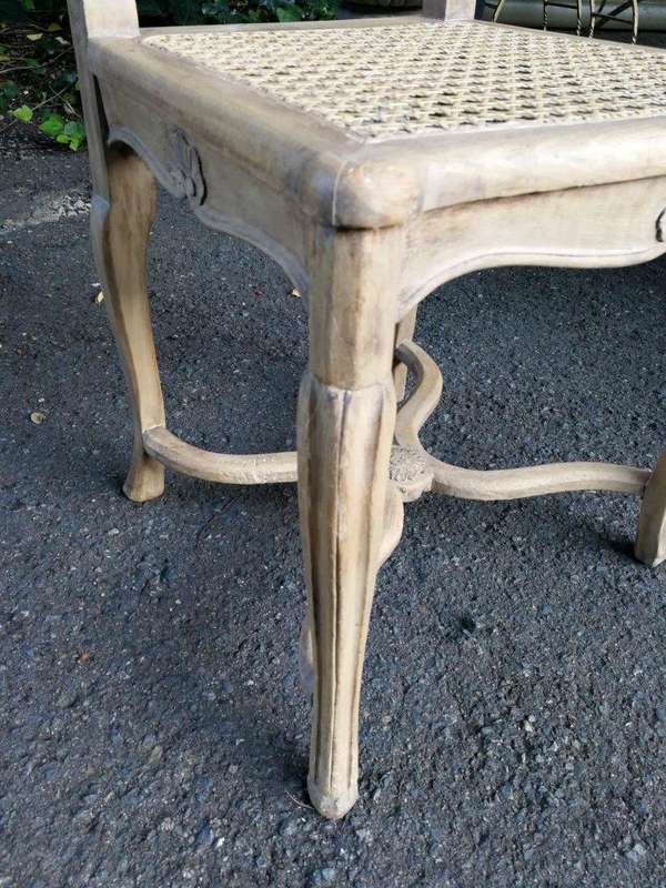 A Set Of Ten Antique French Provincial Carved Bleached / Natural Oak Dining Chairs With Rattan Se...