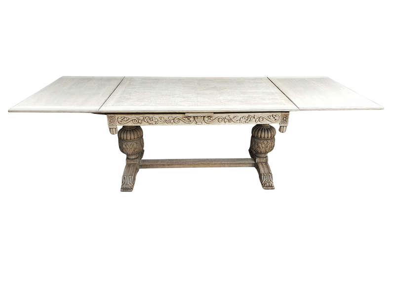 A 20TH Century Carved Dutch Oak Extension Dining / Entrance Table in a Contemporary Bleached Fini...