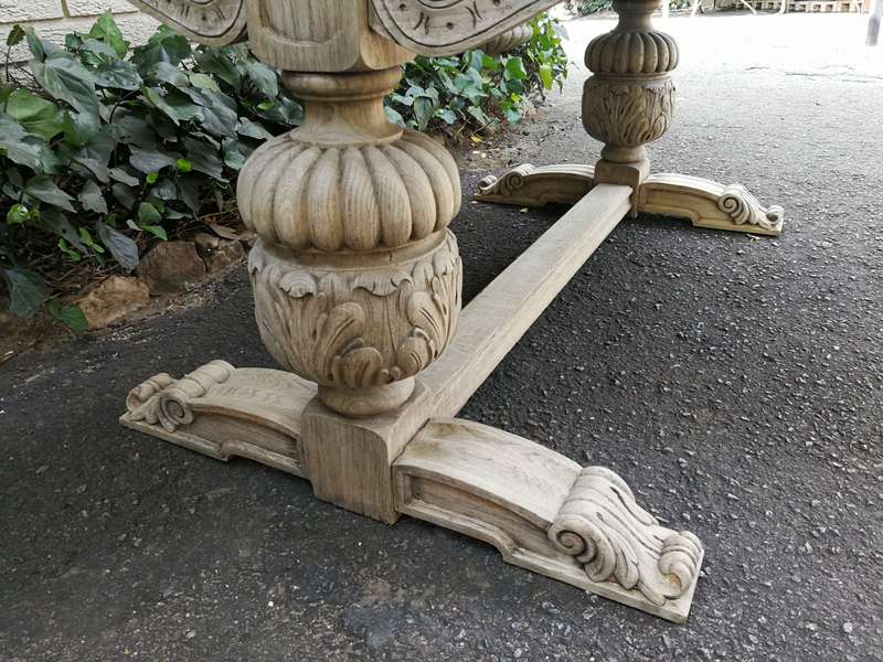 A 20TH Century Carved Dutch Oak Extension Dining / Entrance Table in a Contemporary Bleached Fini...