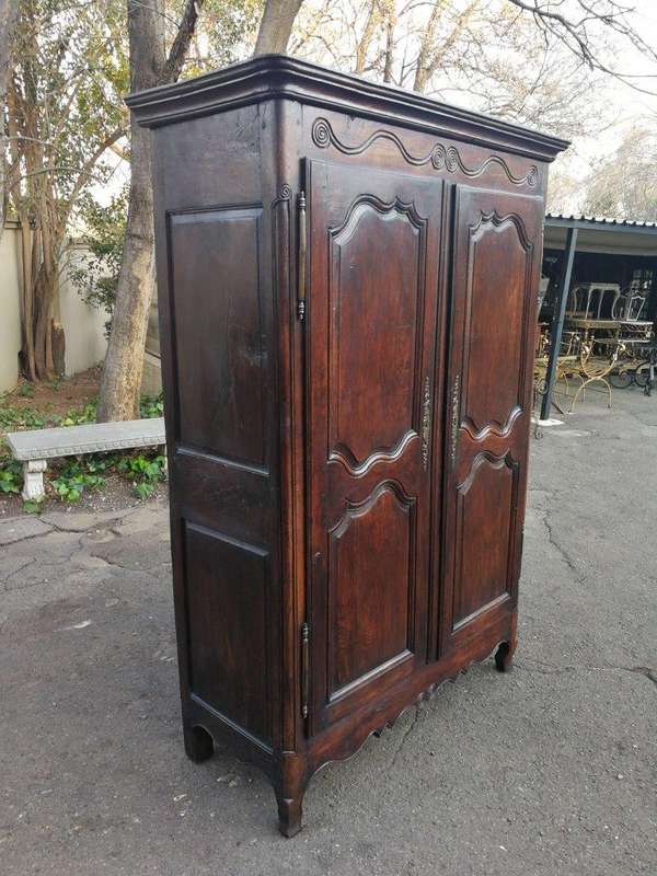 19th Century French Provincial Oak Armoire With Key