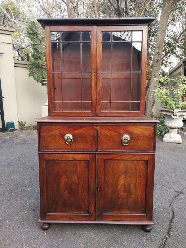 A Circa 1820 Regency Mahogany Secretaire/Bookcase With Glazed Cottage Pane Doors