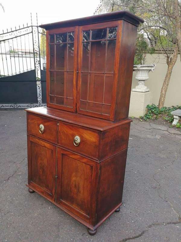 A Circa 1820 Regency Mahogany Secretaire/Bookcase With Glazed Cottage Pane Doors