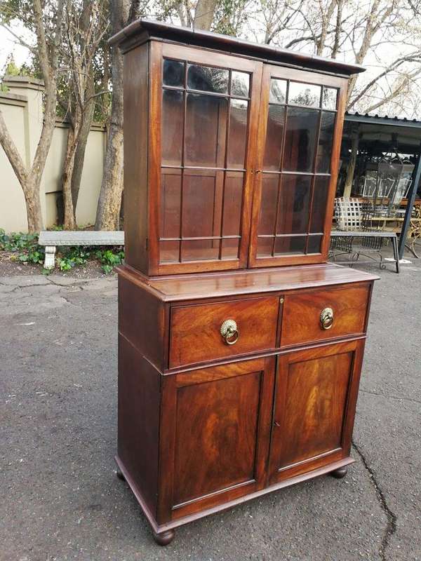 A Circa 1820 Regency Mahogany Secretaire/Bookcase With Glazed Cottage Pane Doors