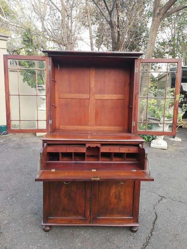 A Circa 1820 Regency Mahogany Secretaire/Bookcase With Glazed Cottage Pane Doors
