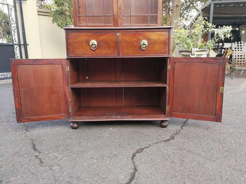 A Circa 1820 Regency Mahogany Secretaire/Bookcase With Glazed Cottage Pane Doors