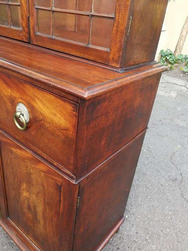 A Circa 1820 Regency Mahogany Secretaire/Bookcase With Glazed Cottage Pane Doors