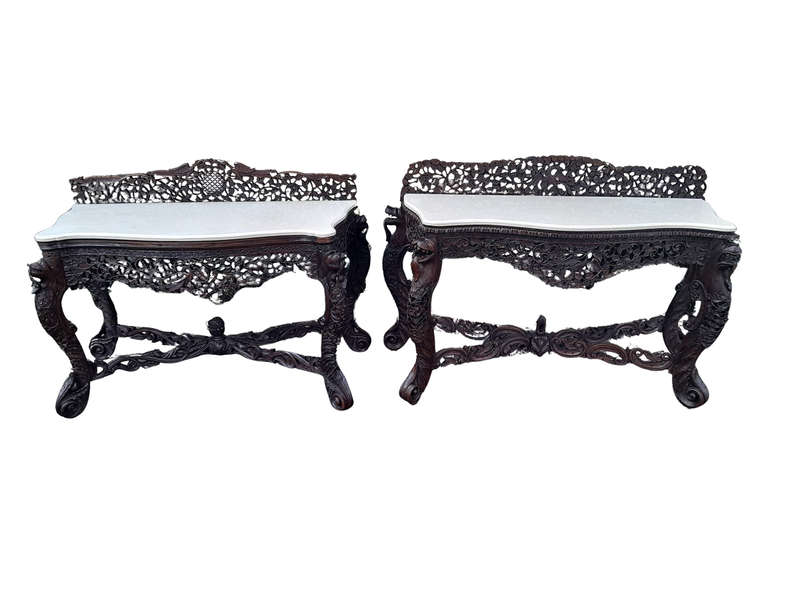 A near pair of Anglo Indian Rosewood Serpentine Console / Server Tables (one 19th Century and one...