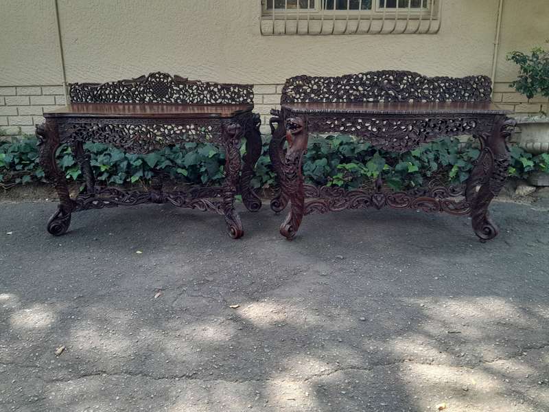 A near pair of Anglo Indian Rosewood Serpentine Console / Server Tables (one 19th Century and one...