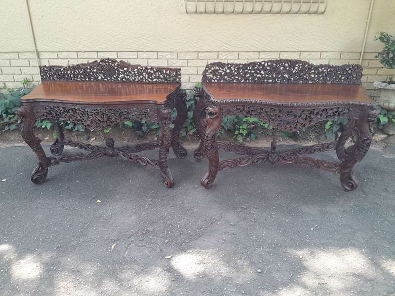 A near pair of Anglo Indian Rosewood Serpentine Console / Server Tables (one 19th Century and one...