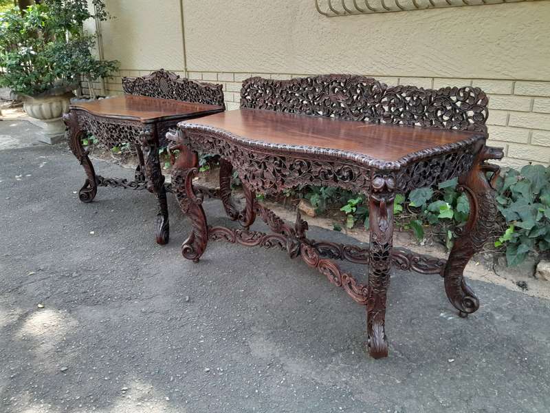 A near pair of Anglo Indian Rosewood Serpentine Console / Server Tables (one 19th Century and one...
