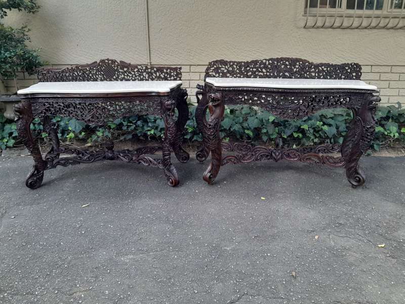 A near pair of Anglo Indian Rosewood Serpentine Console / Server Tables (one 19th Century and one...