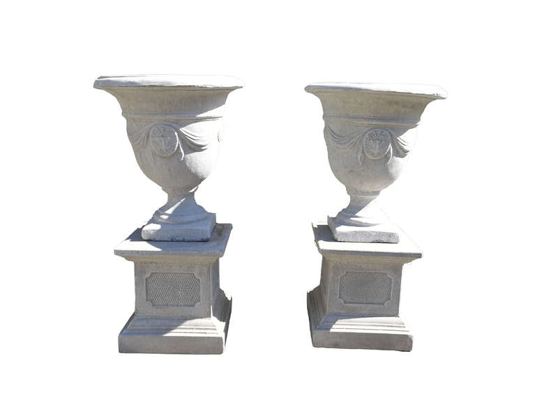 Pair Of Concrete Urns With The Plinths