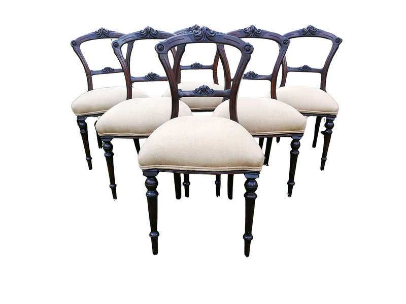 A Set Of 6 Victorian Carved Bustle Back Chairs