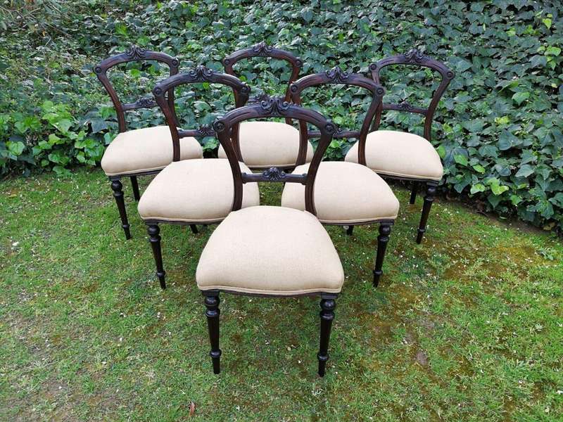 A Set Of 6 Victorian Carved Bustle Back Chairs