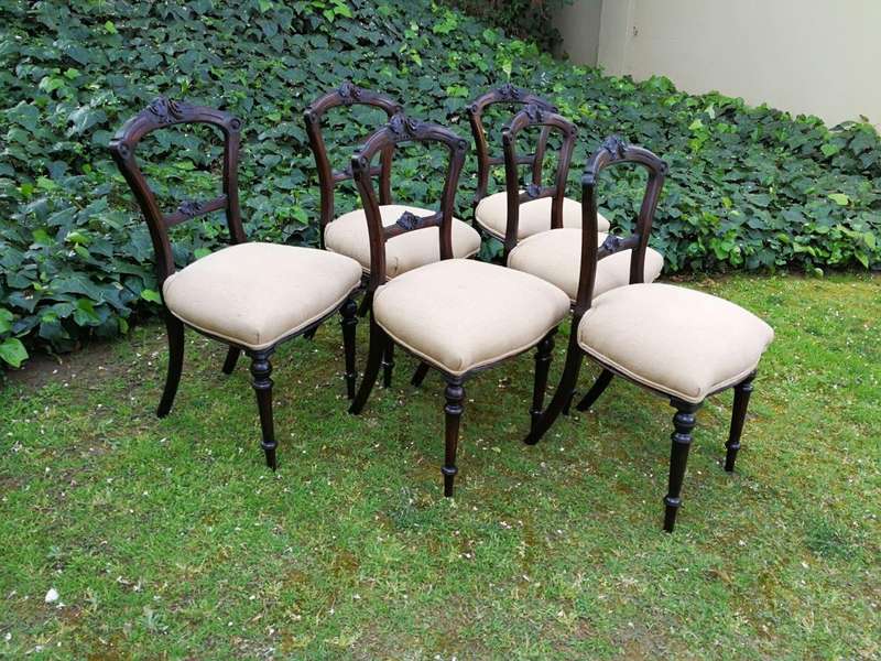 A Set Of 6 Victorian Carved Bustle Back Chairs