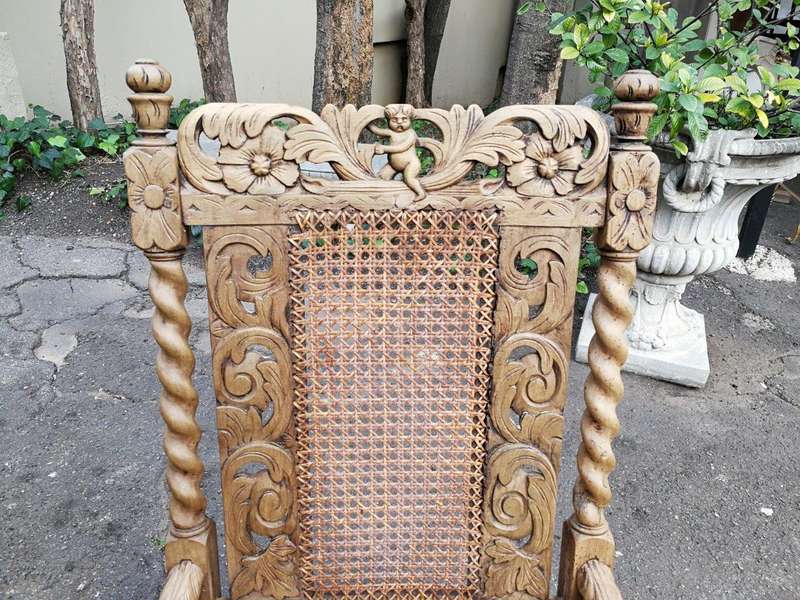 An English Caved and Bleached / Natural Wood Finish Wooden Armchair
