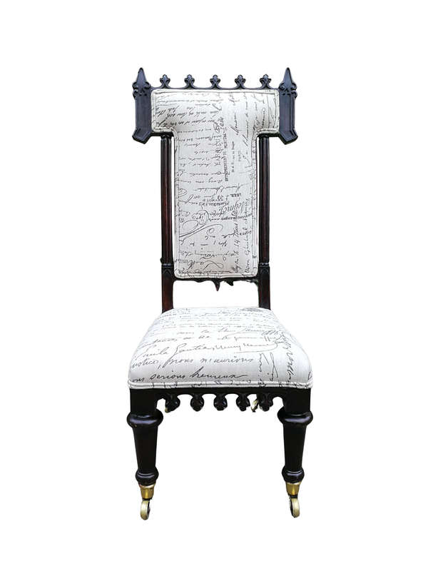Victorian Prayer Chair With Petit Point Tapestry Upholstery And Brass Casters