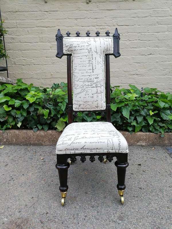 Victorian Prayer Chair With Petit Point Tapestry Upholstery And Brass Casters