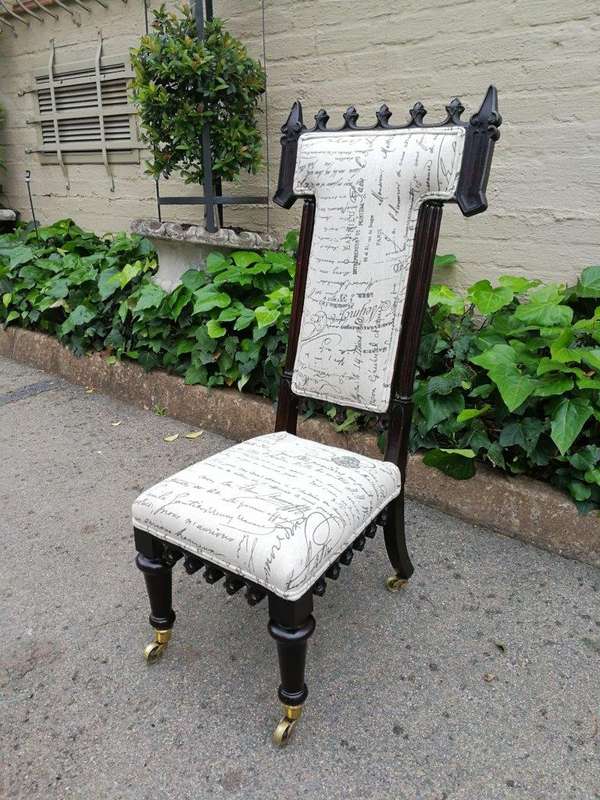 Victorian Prayer Chair With Petit Point Tapestry Upholstery And Brass Casters