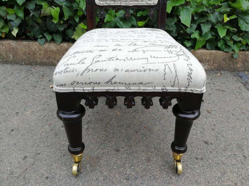 Victorian Prayer Chair With Petit Point Tapestry Upholstery And Brass Casters